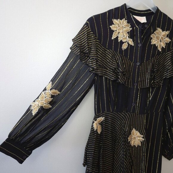 NWT Rococo Sand black & gold metallic fibre floral embroidered maxi dress, S - Picture 7 of 9